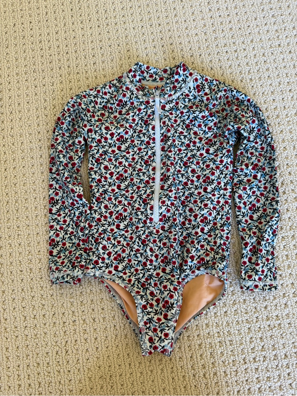 Crewcuts Kids One-Piece Long-Sleeve Floral Rashguard - Red & Blue